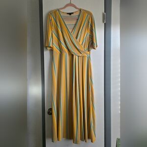 Preston & York Yellow and Blue Striped Midi Dress